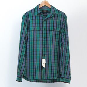 RRL Double Ralph Lauren Cotton Green/Blue Multi Plaid Button Down Shirt, Small